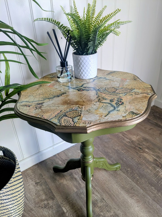 decoupaged map side table