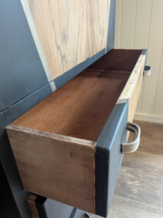 upcycled cupboard in black and gold