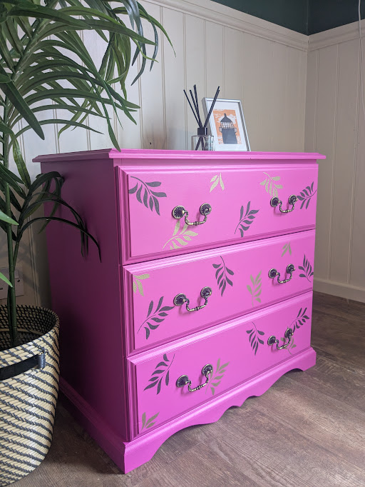 upcycled pink three drawer set of drawers