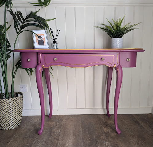 Purple upcycled hallway table