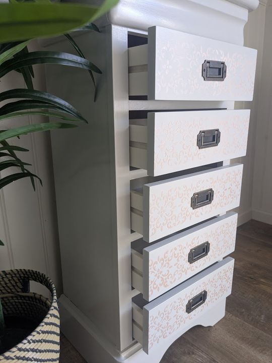 slim grey chest of drawers