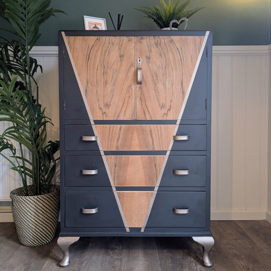 black and gold art deco cabinet