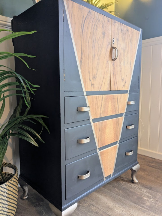 upcycled black and gold cabinet