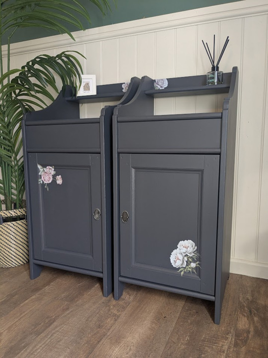 dark blue cupboards
