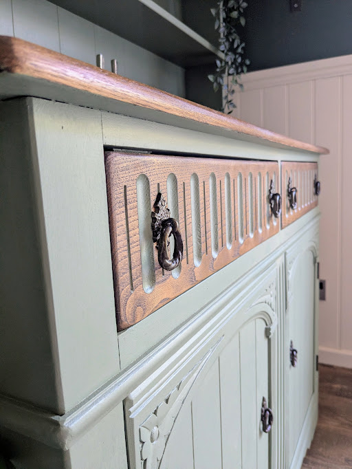 vintage green dresser with wood top