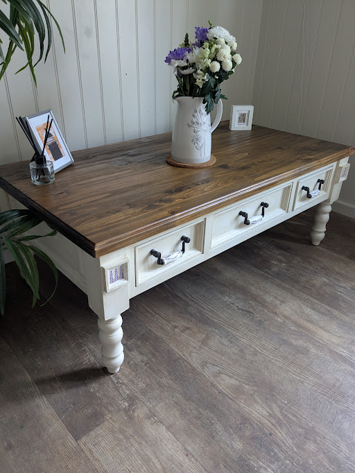 Vintage hand painted white pine solid wood coffee table