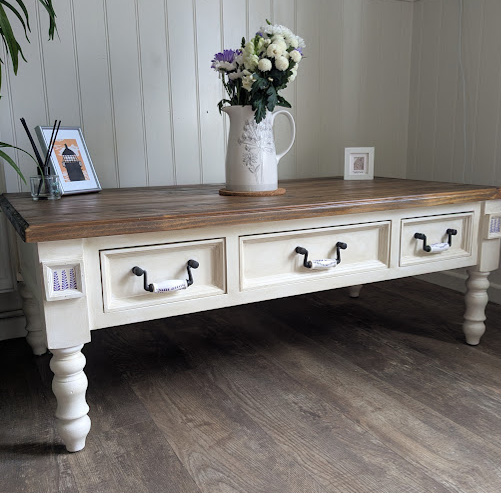 Solid Wood Coffee Table Painted in Sophie James Cove White Furniture Paint