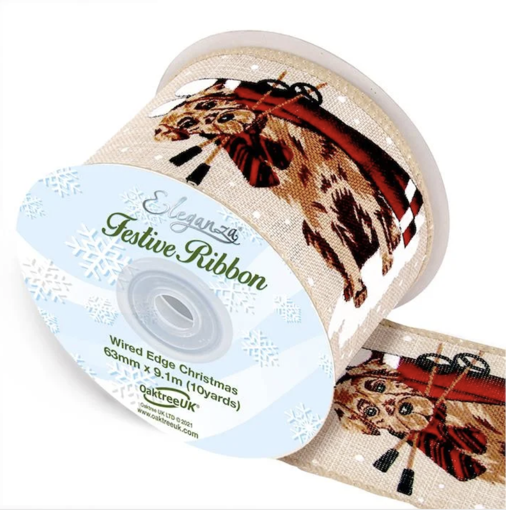 WIRED EDGE WHITE & GOLD FLORAL SATIN RIBBON 40MM X 1 M 