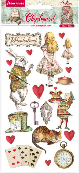 34 Pcs Alice In Wonderland Printed Die Cuts Embellishments Punches 6”H 