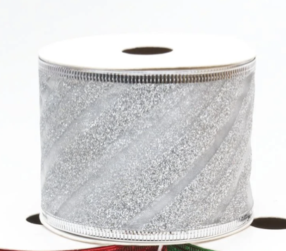 Christmas SILVER MESH web glitter dots Luxury Wire Edge Ribbon 63mm   **NEW**