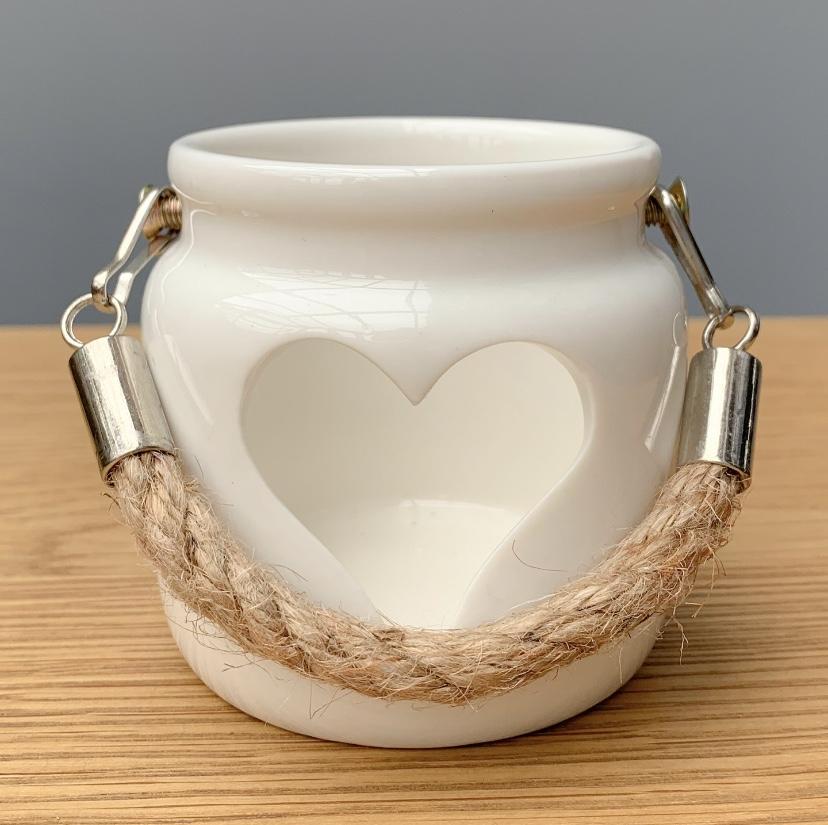 Small White Porcelain Heart Lantern 7cm 