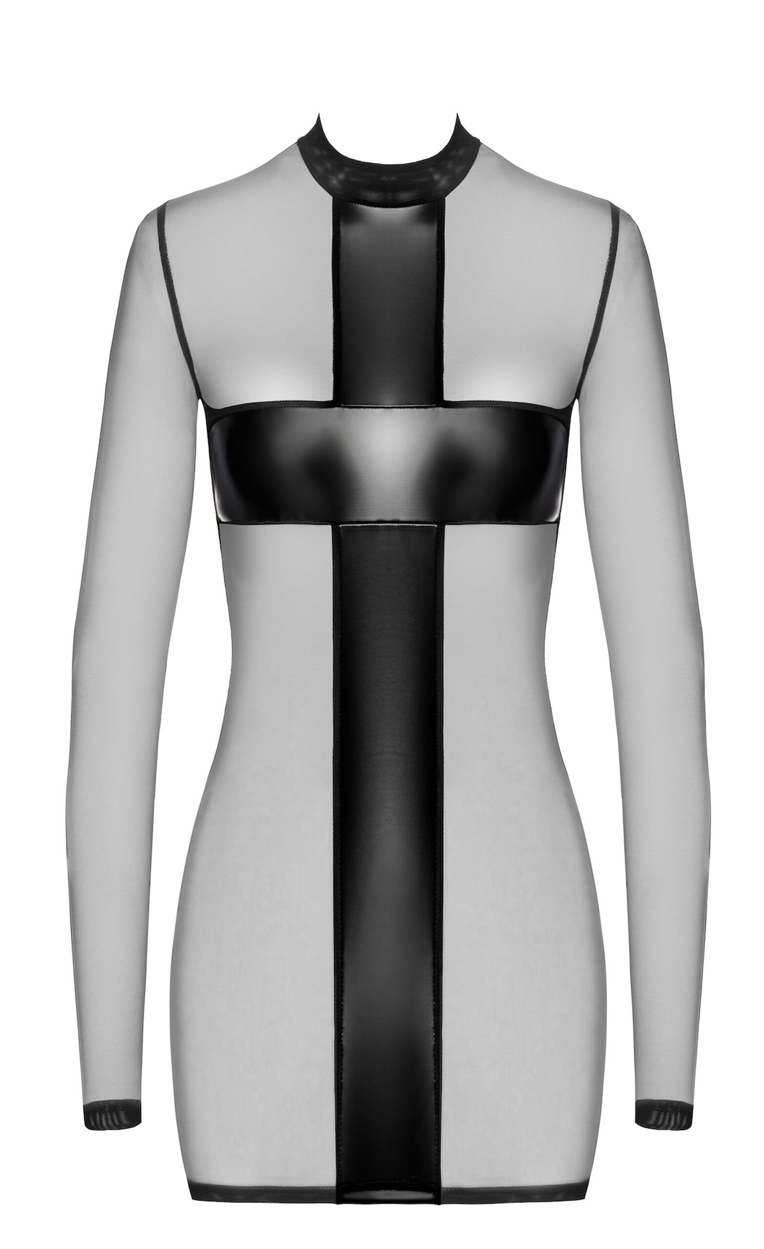 Mesh & Wet Look Mini Dress front