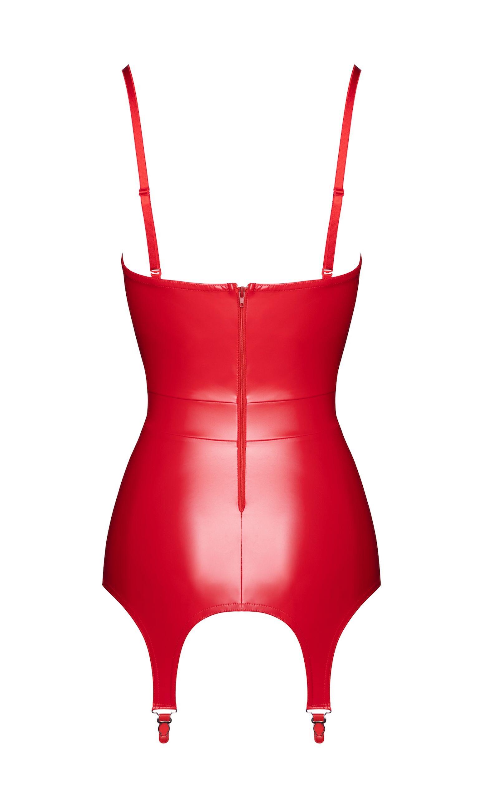Bombshell Red Wet Look Corset & Garter Belt rear zip