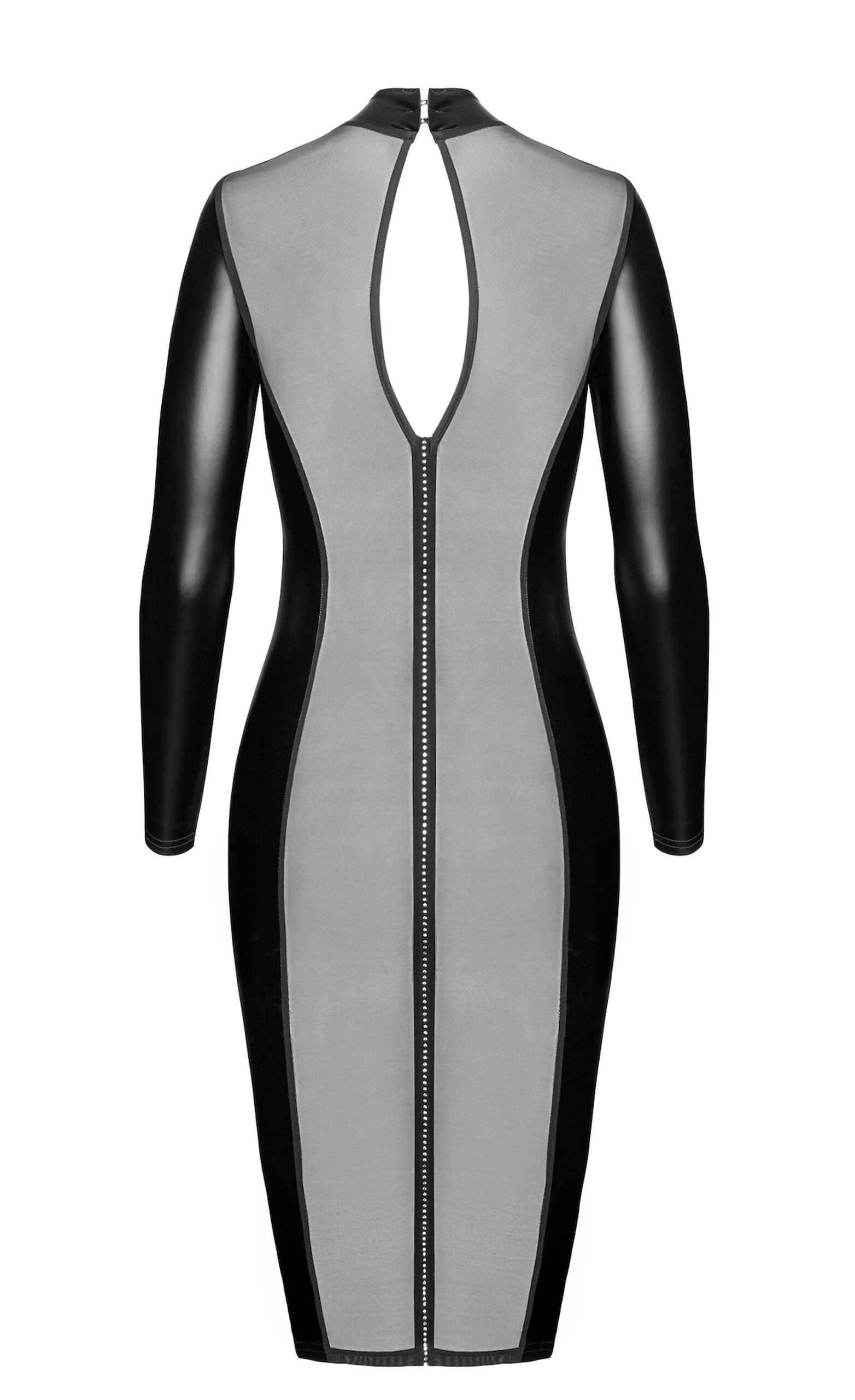 Luxuria Mesh & Wet Look Midi Dress behind