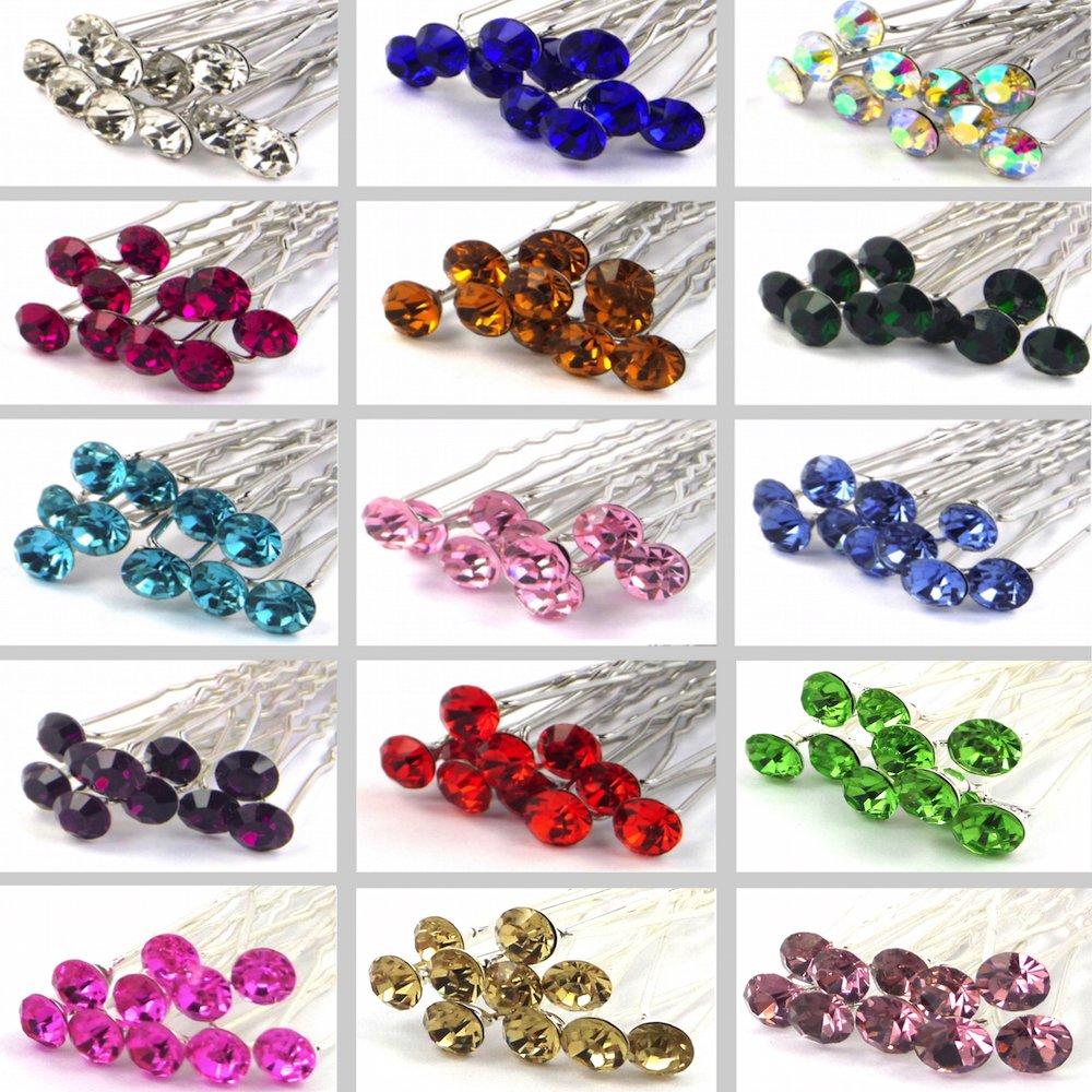 MontCherry High Quality Elegant ''Stud Crystal'' Diamante Wedding Bridal  Prom Hair Pins Various Colours