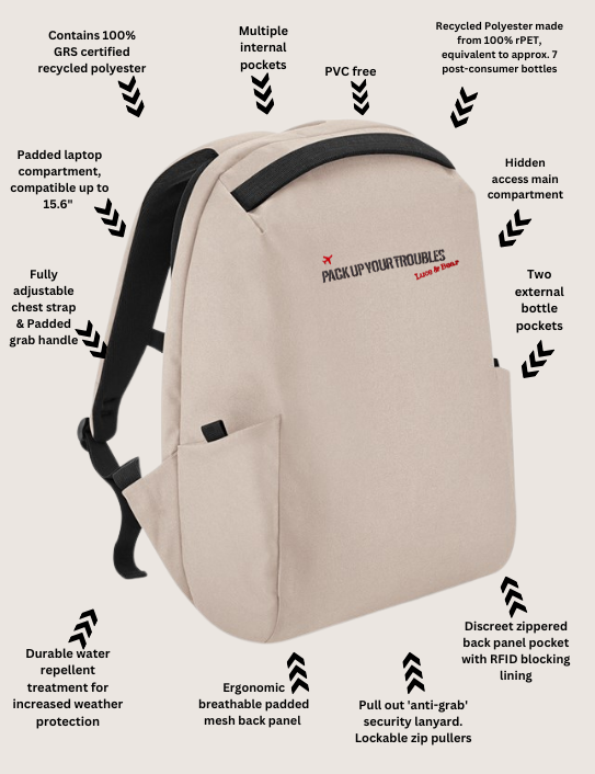 Pack up your Troubles Backpack with features