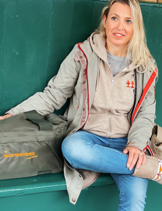 Woman wearing Logo Zip Hoodie - Heather Sand