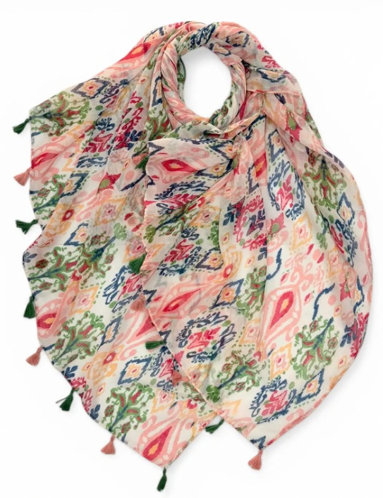 Patterned abstract Ikat lightweight summer scarf