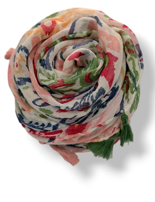 Patterned abstract Ikat lightweight summer scarf
