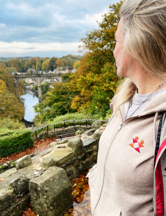 Woman wearing Logo Zip Hoodie - Heather Sand