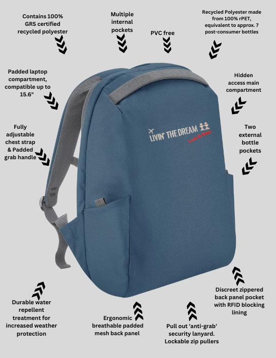 Livin’ the Dream Backpack in Slate Blue with Features