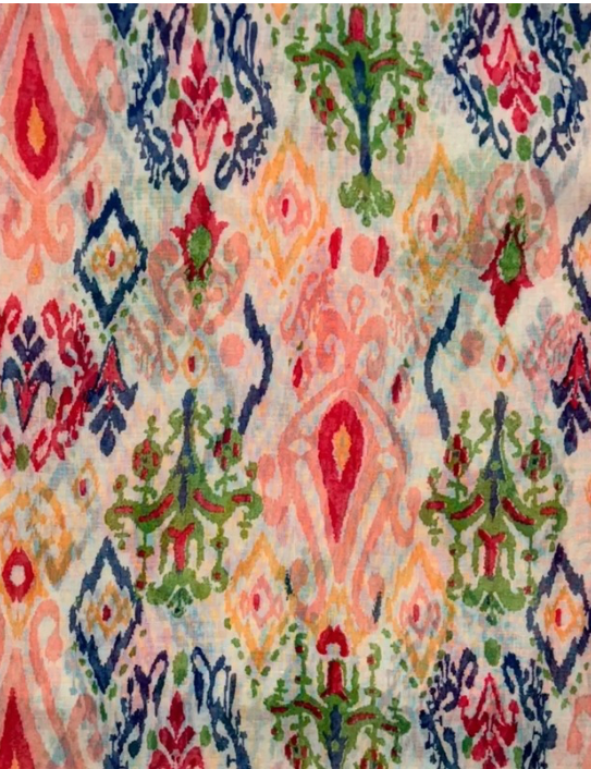 Close up of Patterned abstract Ikat lightweight summer scarf