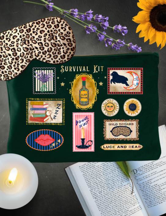 Sleeping Beauty silk eye mask with Survival Kit pouch