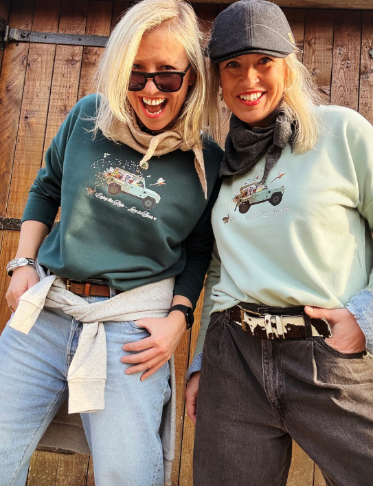 Two Woman styling Forest green Enjoy the Ride Sweatshirt