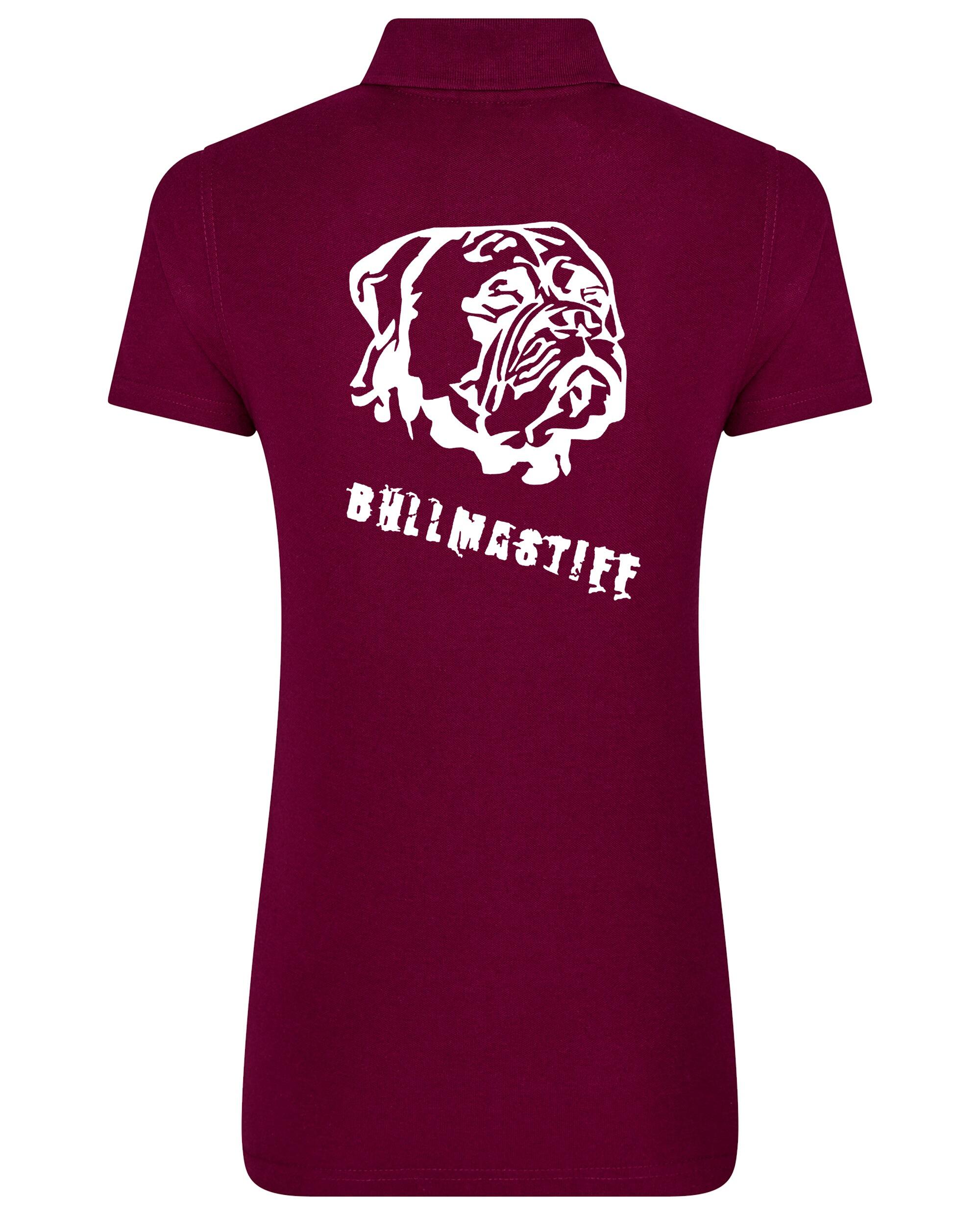 Female Bullmastiff (Head) Polo Shirt Burgundy (White)