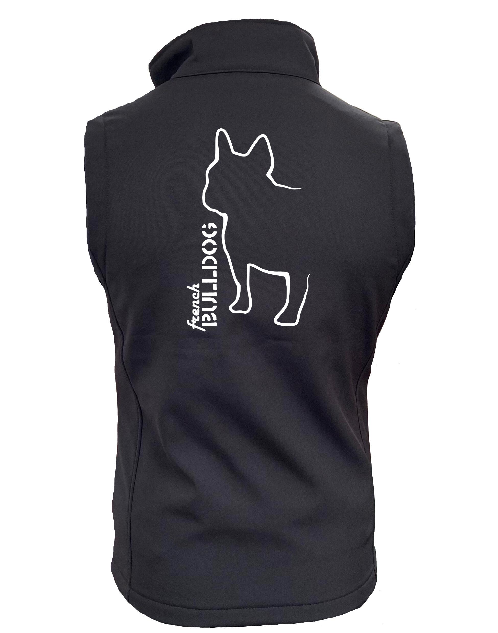 Unisex French Bulldog (Outline) Softshell Jacket Black Orange (White)