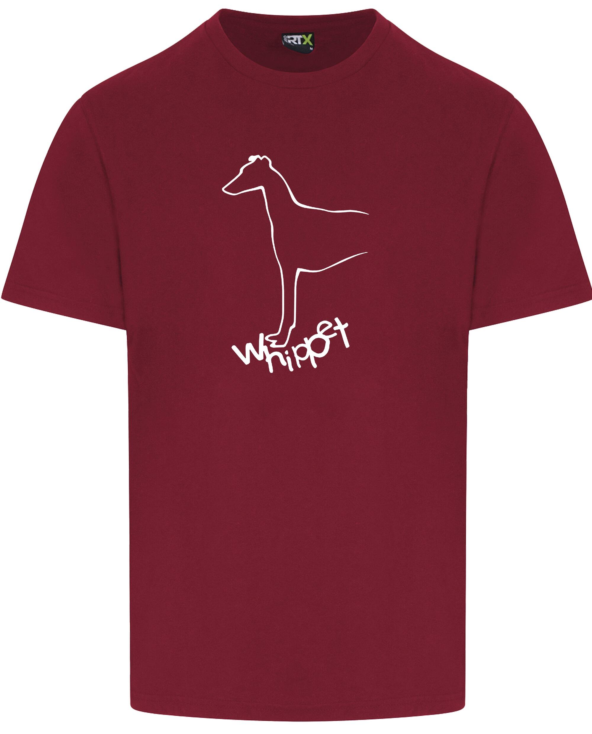 Unisex Whippet Roundneck T-Shirt Burgundy (White)