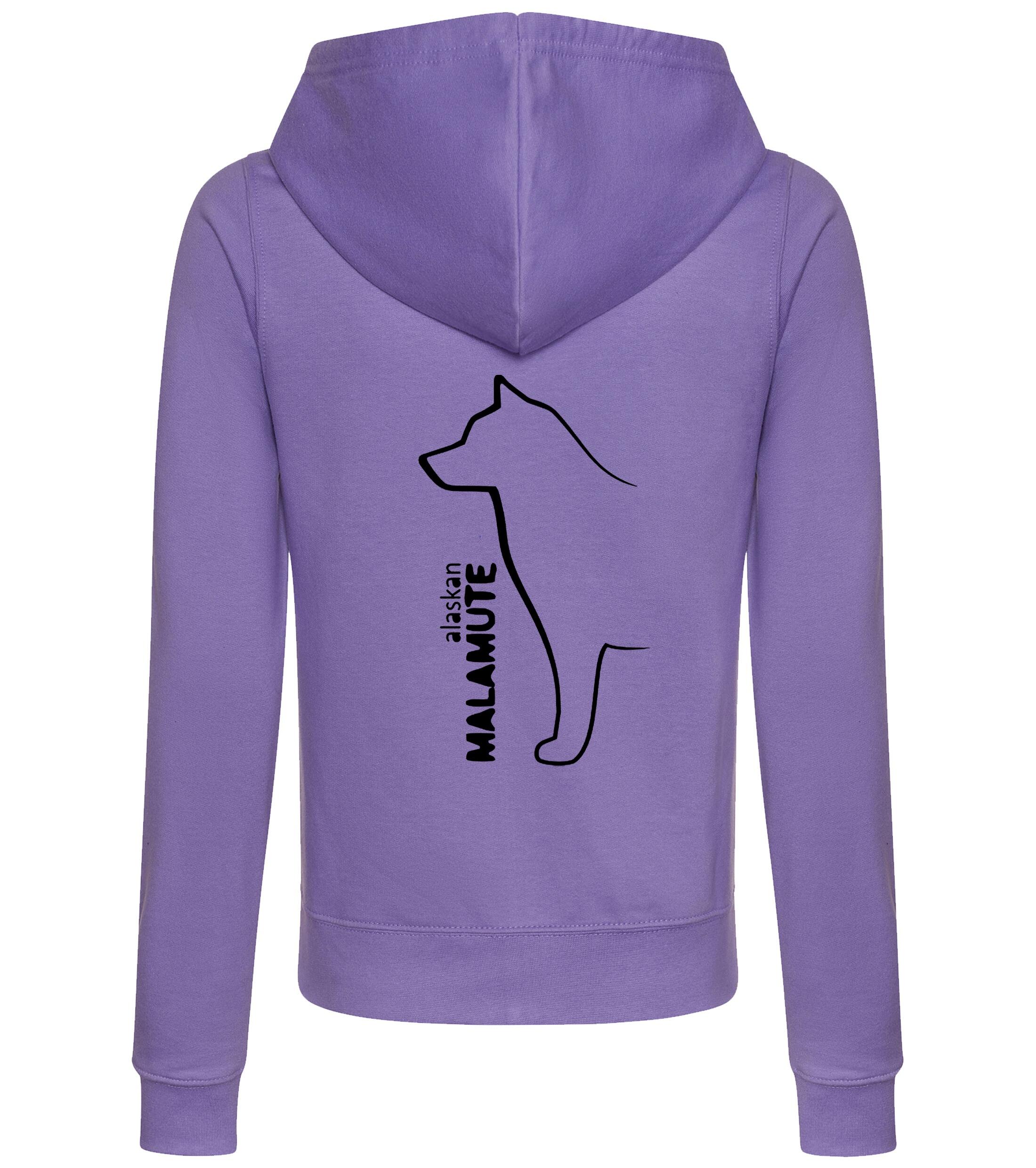 Female Alaskan Malamute Zipped Hoodie Lavender (Black)