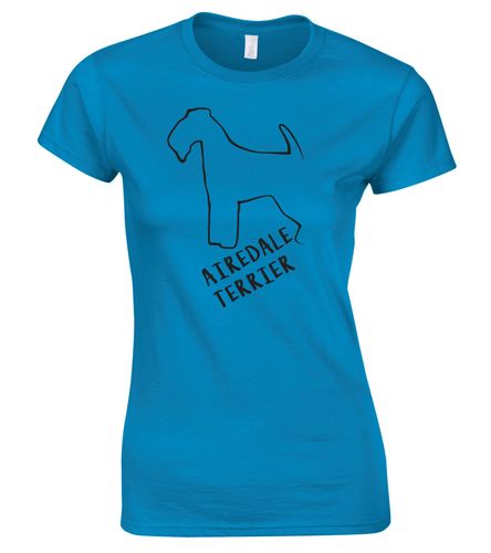 Female Airedale Terrier Roundneck T-Shirt Sapphire Blue (Black)