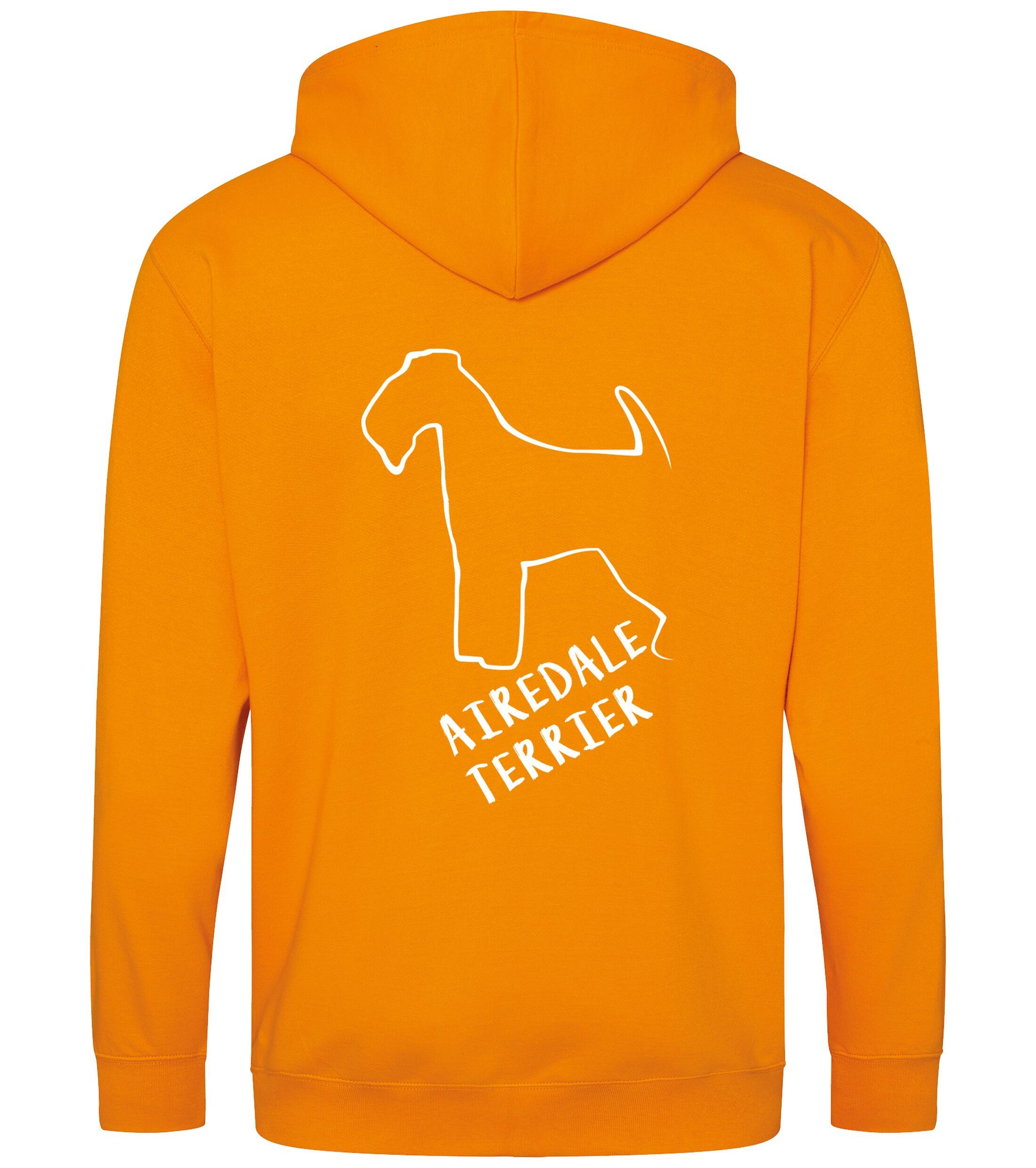 Unisex Airedale Terrier Zipped Hoodie Orange Crush (White)