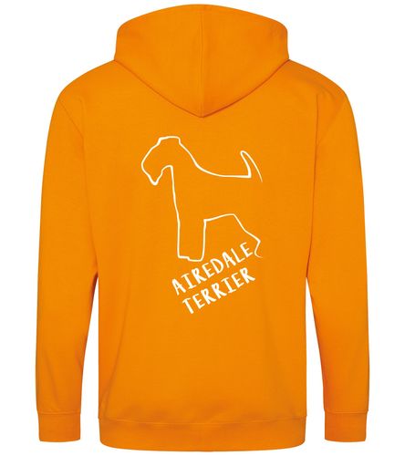Unisex Airedale Terrier Zipped Hoodie Orange Crush (White)