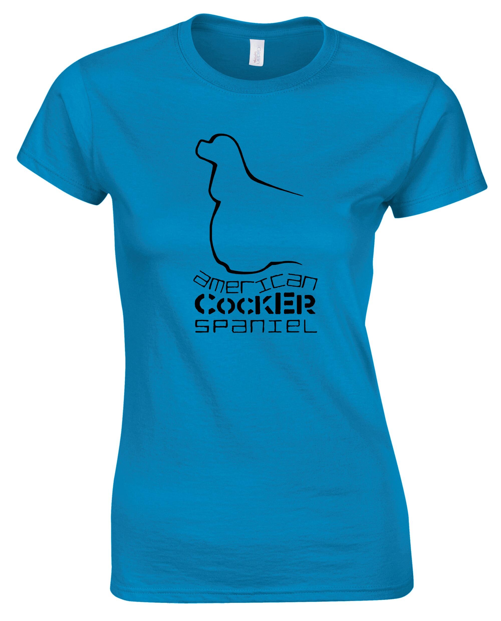 Female American Cocker Spaniel Roundneck T-Shirt Sapphire Blue (Black)