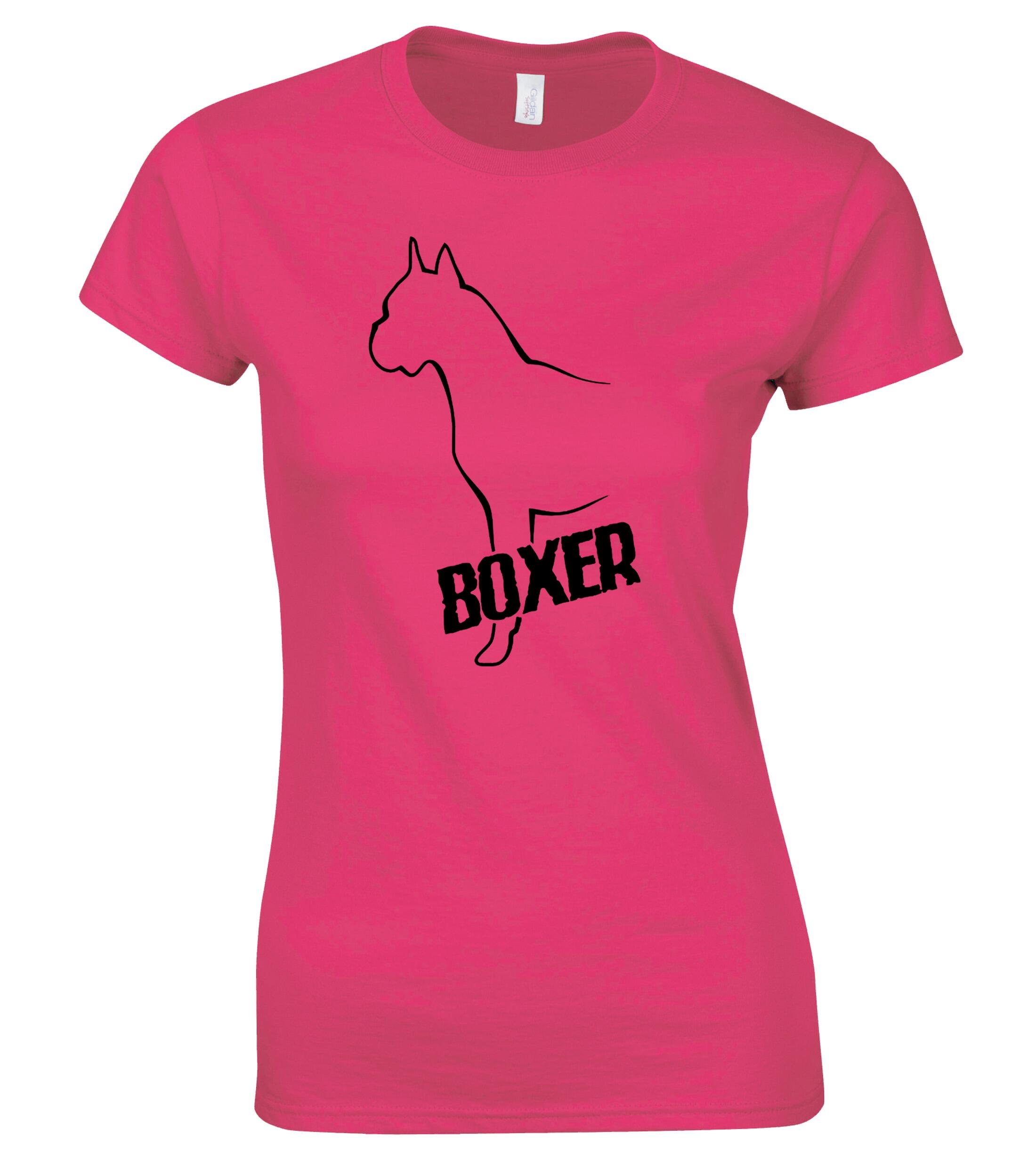 Female Boxer Ear Up Roundneck T-Shirt Pink (Black)