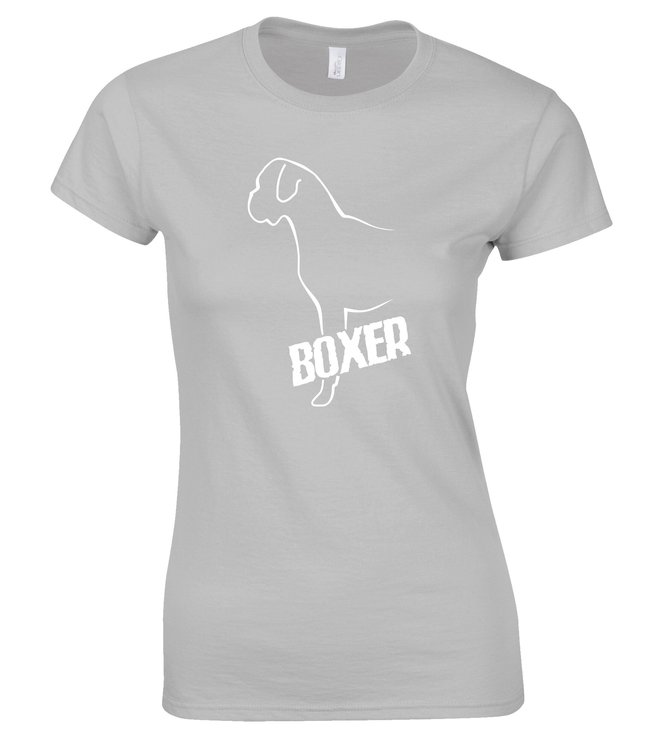 Female Boxer Ear Drop Roundneck T-Shirt Sports Grey (White)
