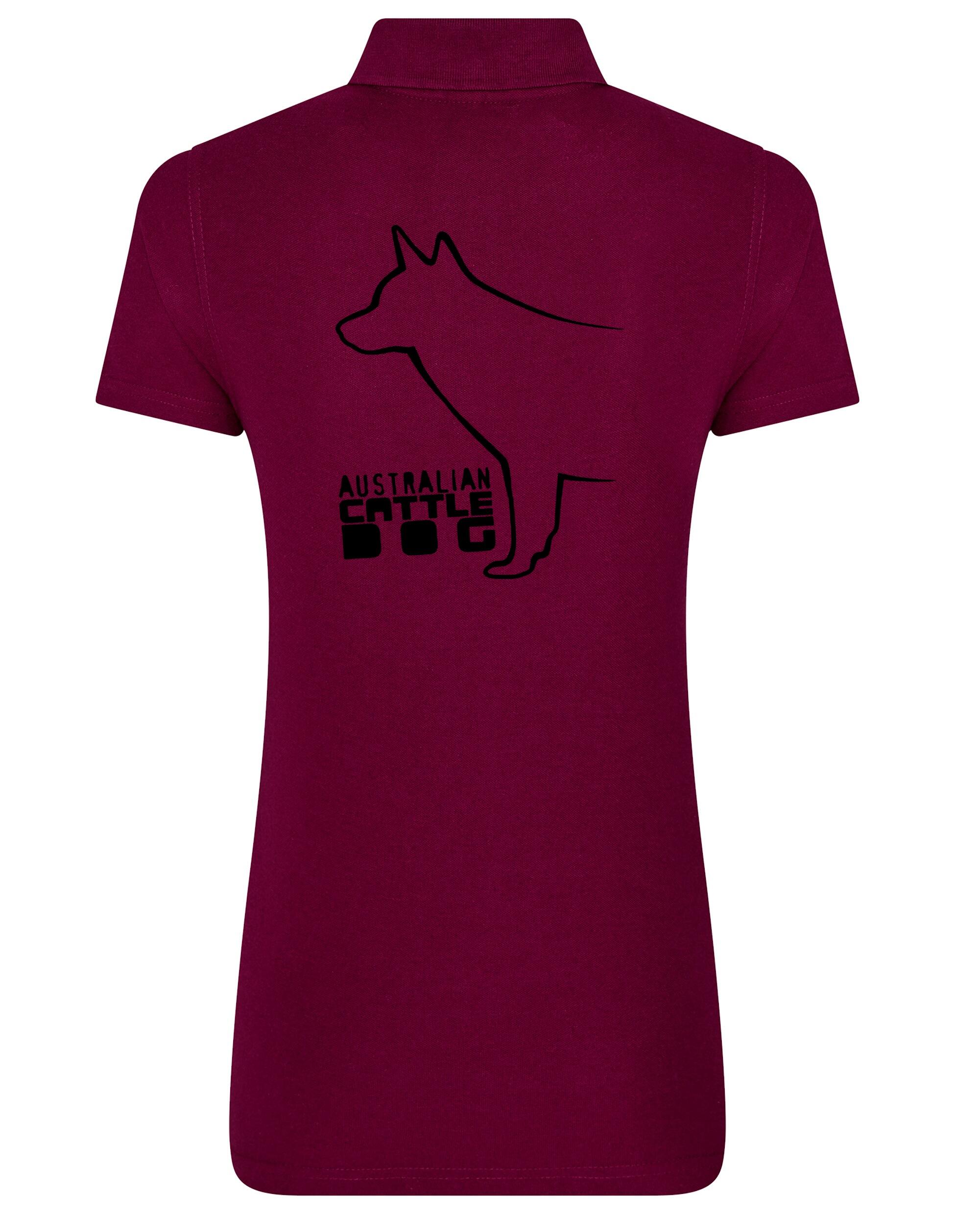 Female Australian Cattle Dog Polo Shirt Burgundy (Black)