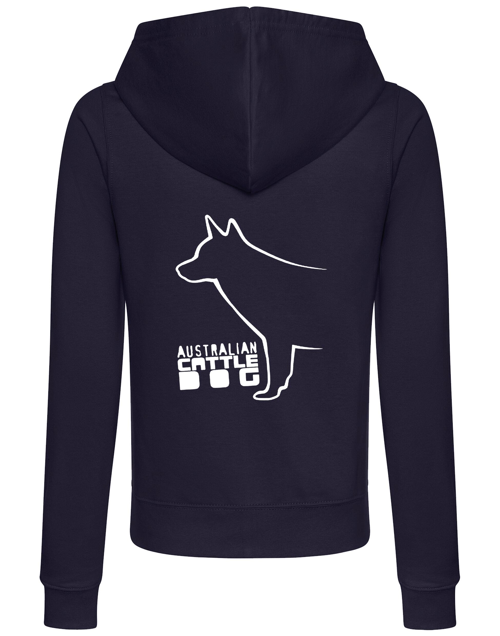 Female Australian Cattle Dog Zipped Hoodie French Navy (White)