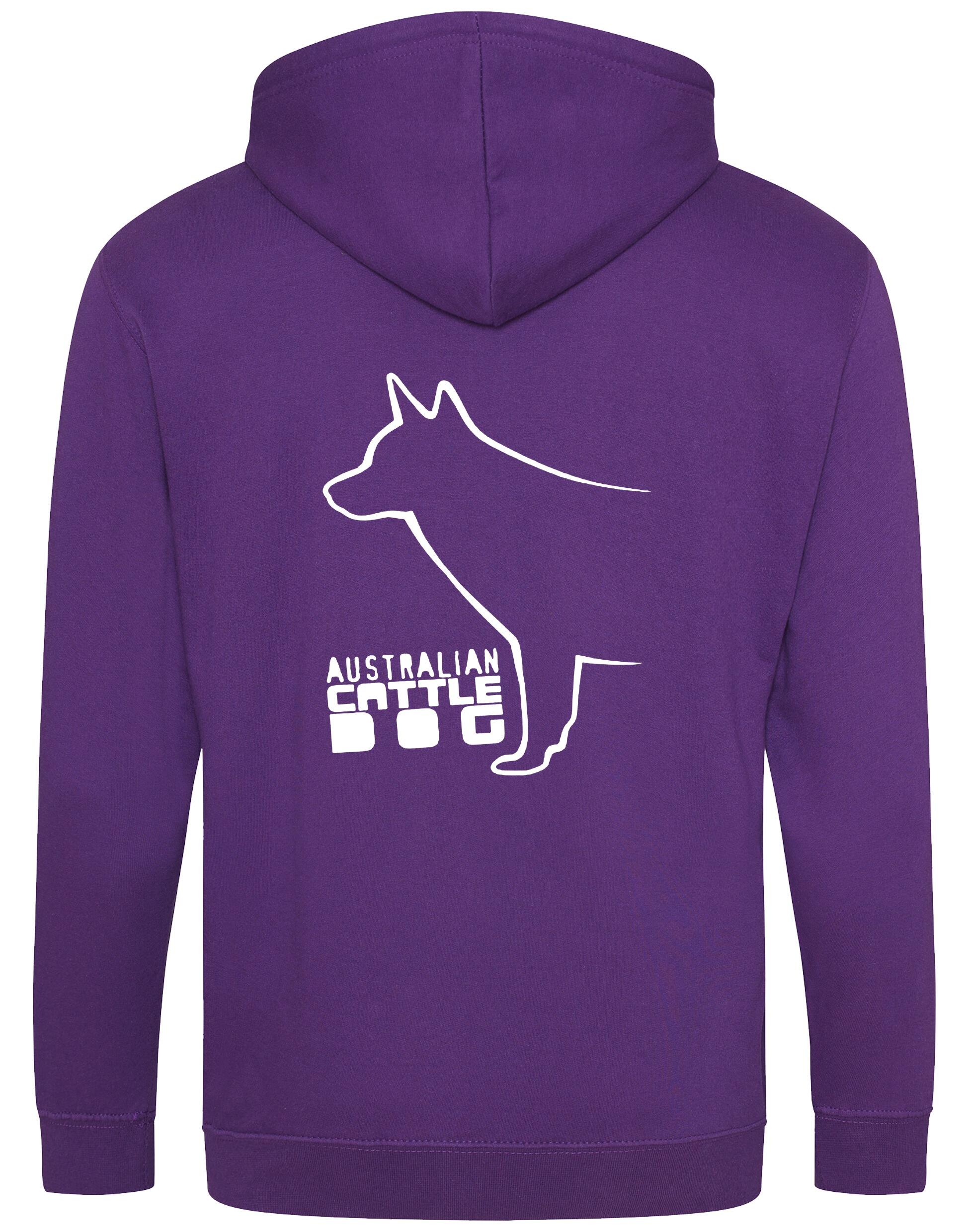 Unisex Australian Cattle Dog Zipped Hoodie Purple (White)