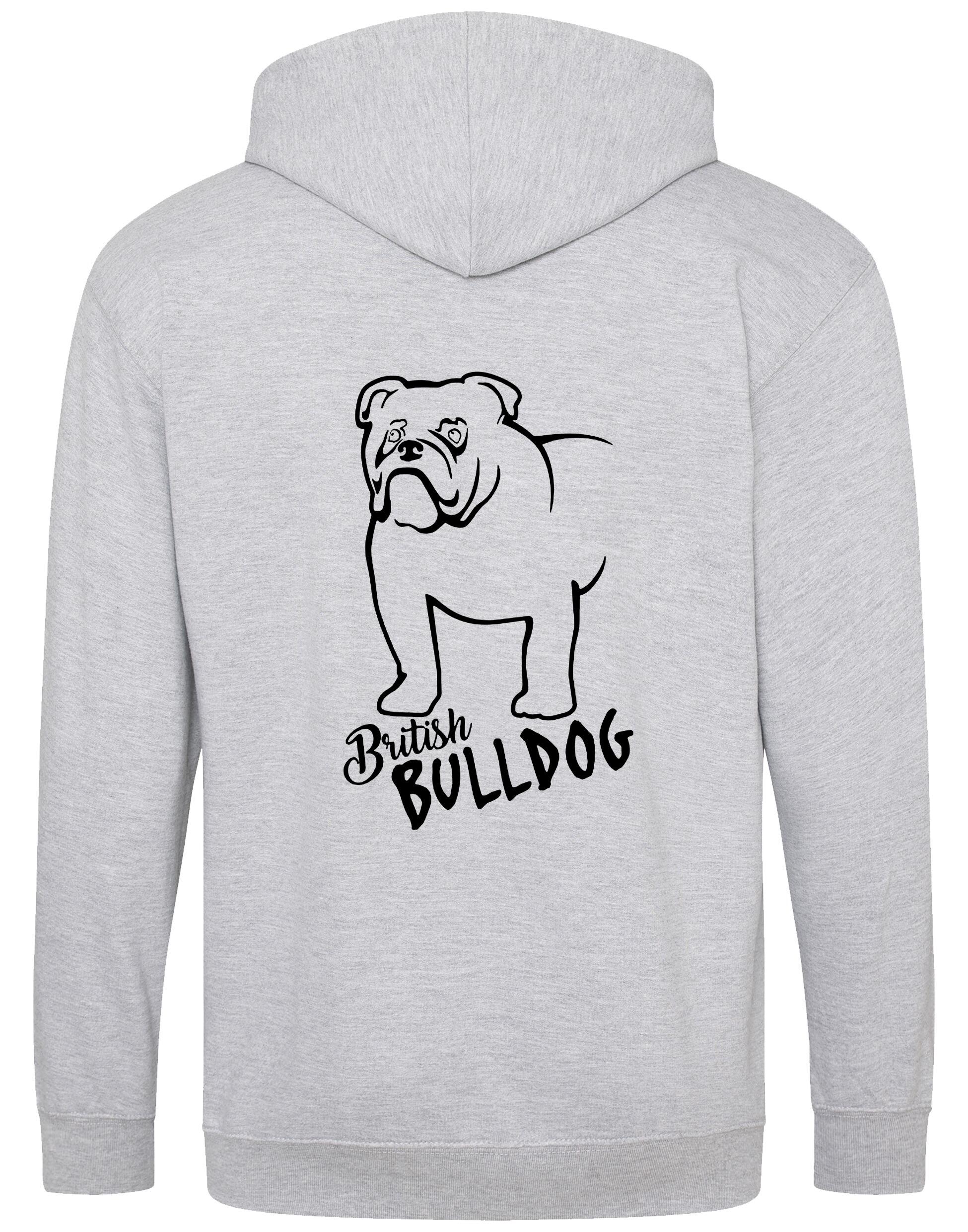 Unisex British Bulldog Zipped Hoodie Heather Grey (Black)