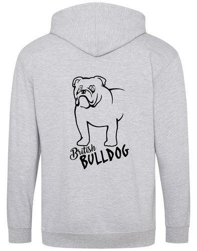 Unisex British Bulldog Zipped Hoodie Heather Grey (Black)