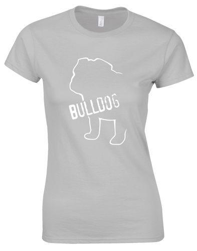Female Bulldog (Body Design) Roundneck T-Shirt Sports Grey (White)