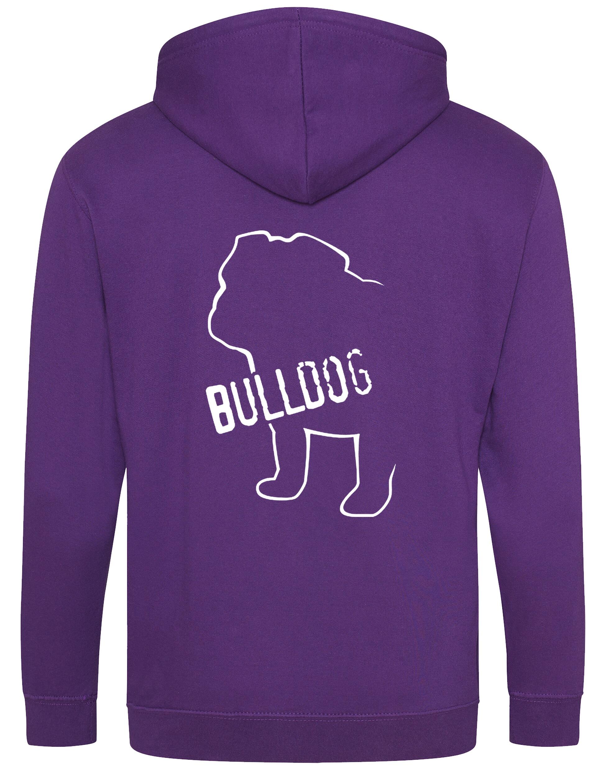 Unisex Bulldog (Body Design) Zipped Hoodie Purple (White)