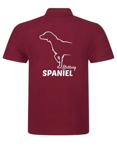 Unisex Brittany Spaniel Polo Shirt Burgundy (White)