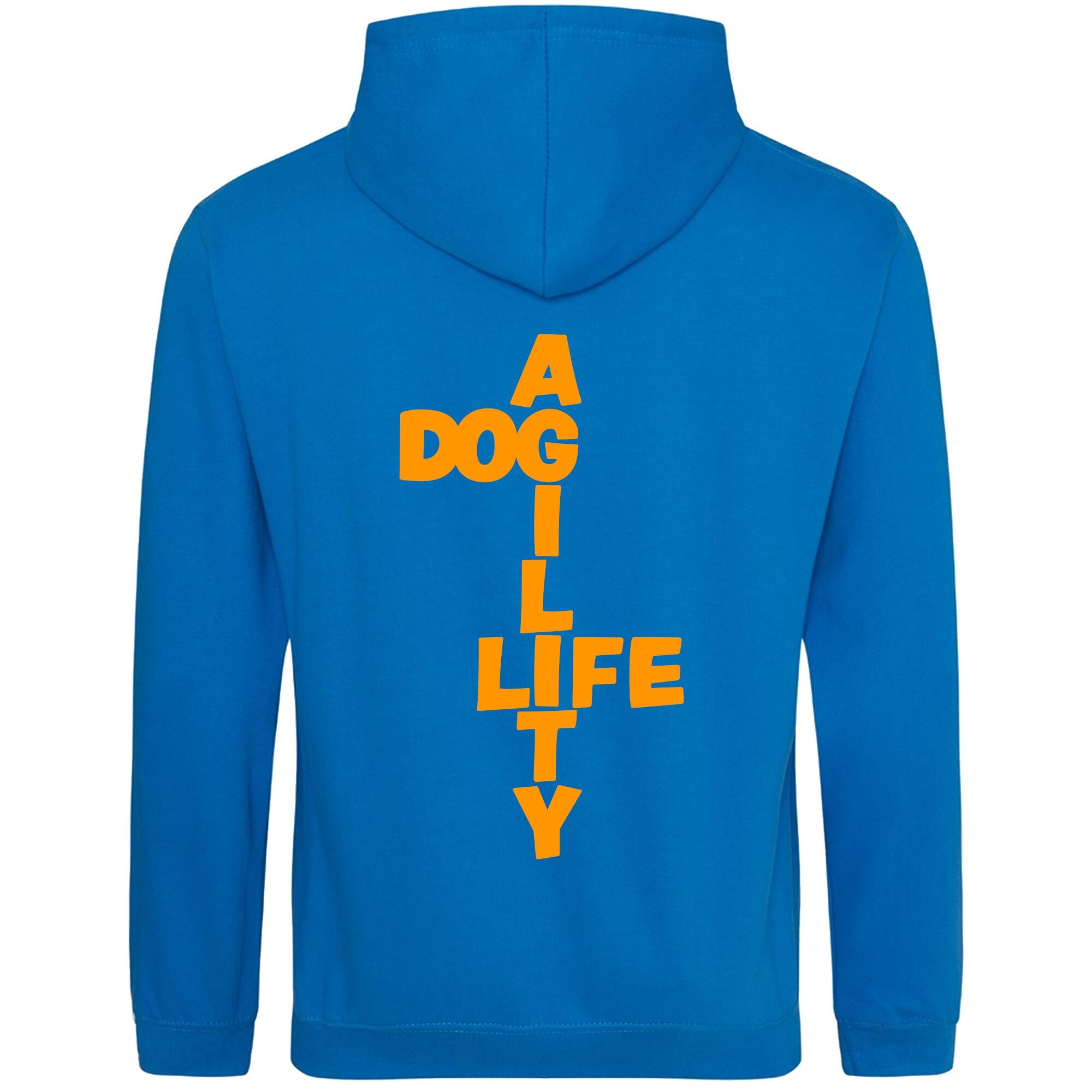 Sapphire Blue Pullover Hoodies with "Dog Agility Life" Orange Print - Agility Lifestyle Collection
