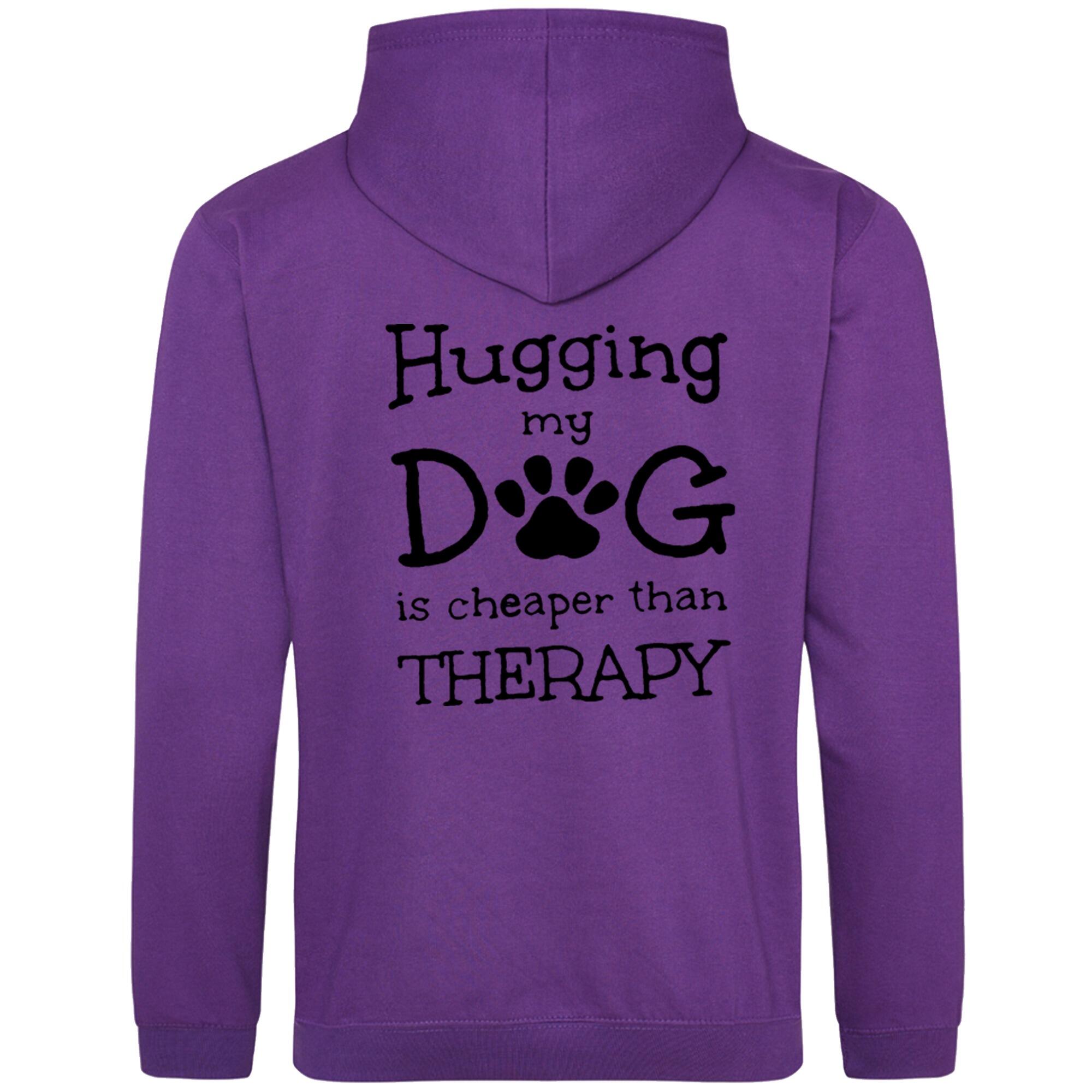 Purple Pullover Hoodies with "Hugging My Dog Is Cheaper" Black Print - Agility Lifestyle Collection