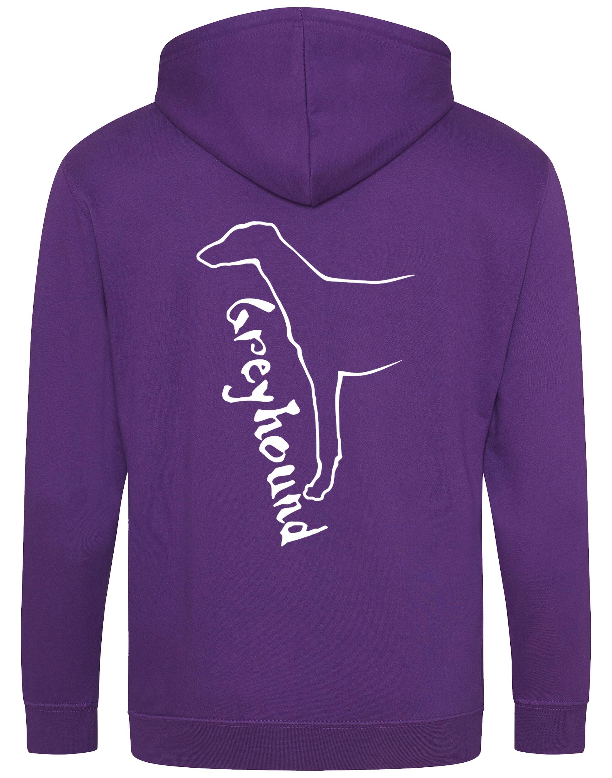 Greyhound zipped hoodie featuring exclusive breed design, cozy brushed fleece interior, full-zip closure, and personalization options, ideal for dog lovers.