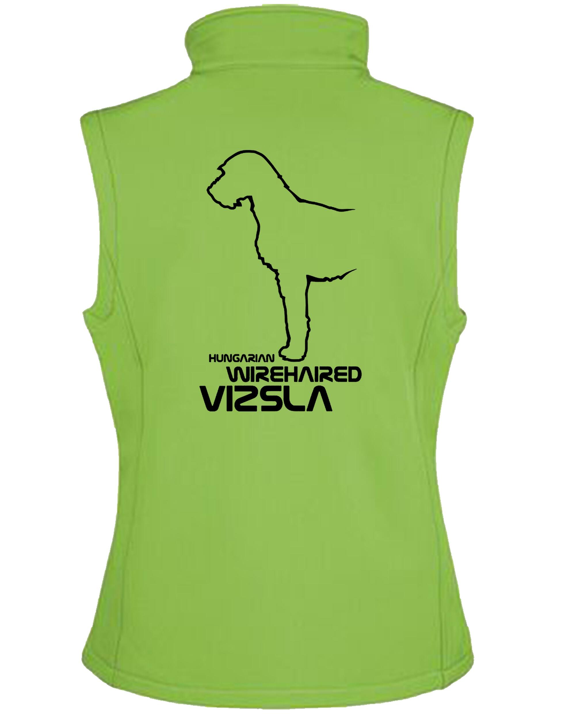 Women's softshell jacket featuring Hungarian Wirehaired Vizsla breed artwork – water-resistant, fleece-lined, perfect for outdoor activities and dog events.